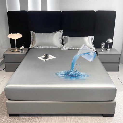 Housse de matelas imperméable en satin ajustée résistante aux poils pour animaux de compagnie