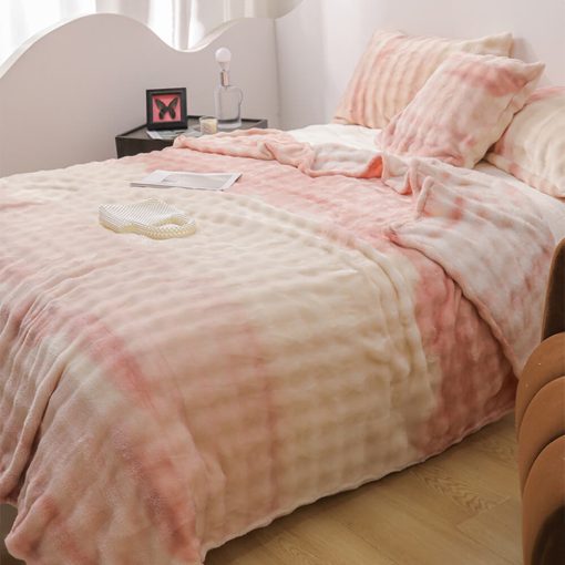 Couverture Douce en Fausse Fourrure de Lapin Dégradé Luxe Housse de matelas – Image 2