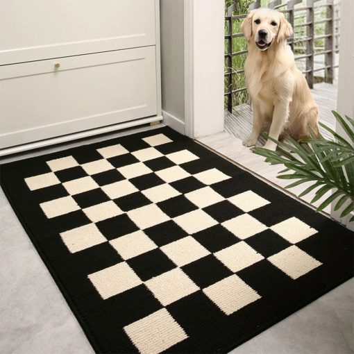 Tapis de porte avant moderne à carreaux anti-tache et antidérapant pour pattes boueuses de chien