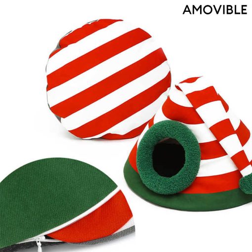 Lit pour chat semi-fermé et chaud avec bonnet de Noël classique – Image 2