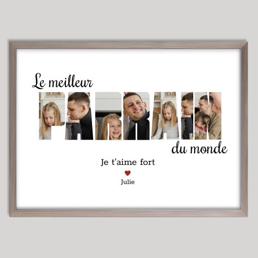 Affiche meilleure Parrain du monde - Cadre photos avec lettres personnalisé
