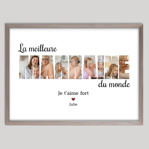 Affiche meilleure Marraine du monde - Cadre photos avec lettres personnalisé