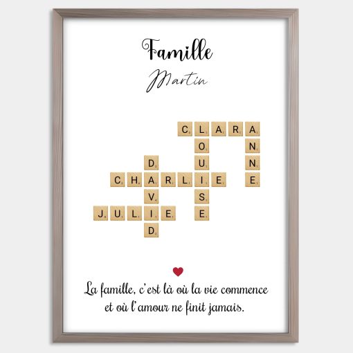 Affiche scrabble personnalisée famille - Cadre personnalisé scrabble