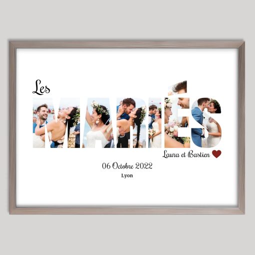 Affiche les mariés - Cadre photos avec lettres personnalisé