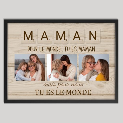 Affiche maman "tu es le monde" - Cadre scrabble personnalisé maman – Image 2