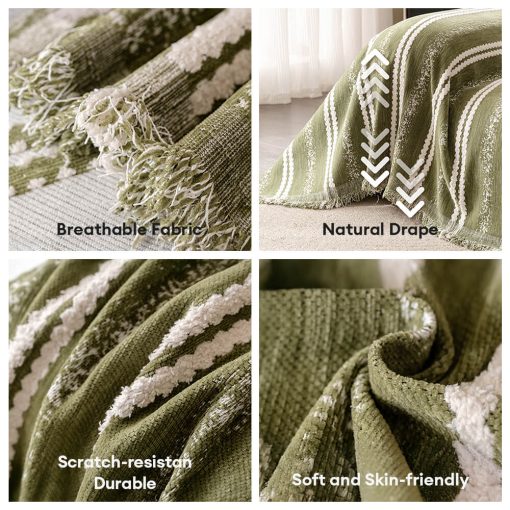 Housse de canapé en chenille avec franges et motifs à rayures – Image 2