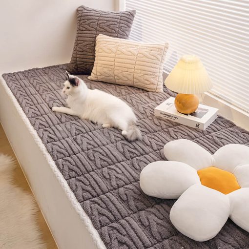 Tapis de lit élégant pour animaux en velours de coton texturé – Image 2