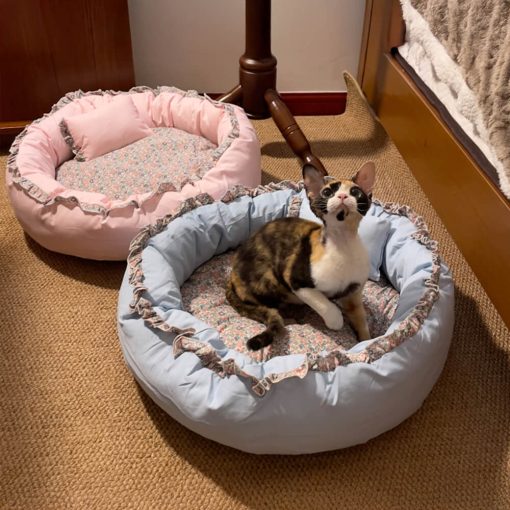 Lit pour chat rond vintage pastoral floral confortable