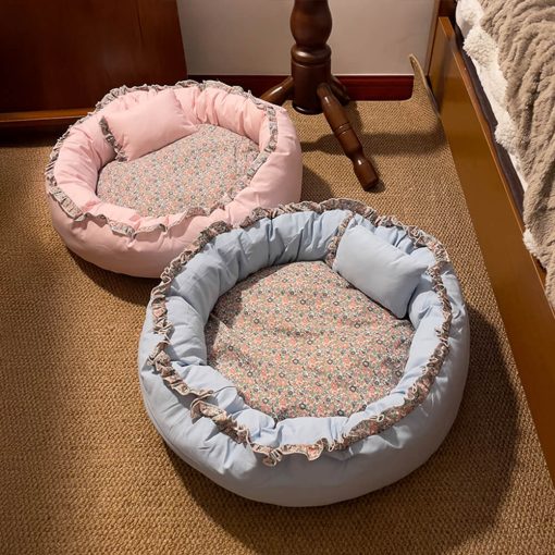 Lit pour chat rond vintage pastoral floral confortable – Image 2