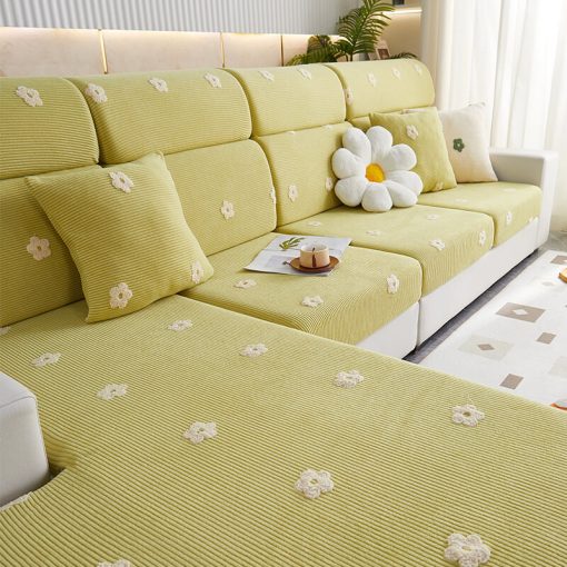 Housse de canapé en molleton extensible brodé fleurs protection anti rayures – Image 2