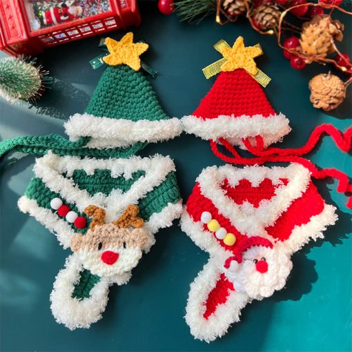 Bonnet tricoté de Noël et écharpe ornement pour chien et chat – Image 2