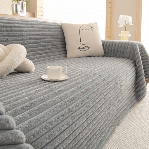 Housse de canapé multifonctionnelle en fausse fourrure de lapin rayée – Image 2