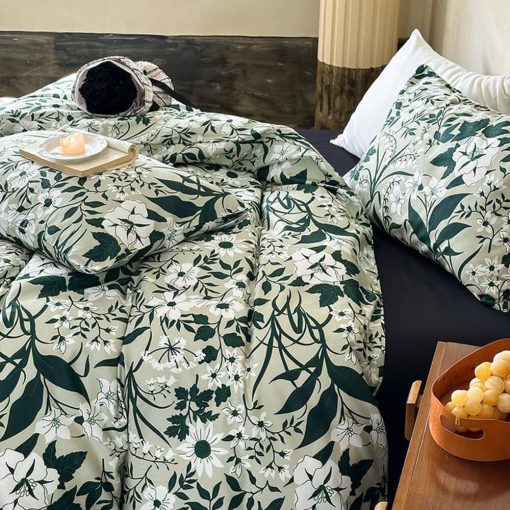 Parure de lit en coton motif fleuri vintage français avec housse de couette