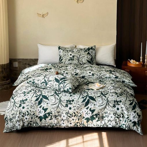 Parure de lit en coton motif fleuri vintage français avec housse de couette – Image 2