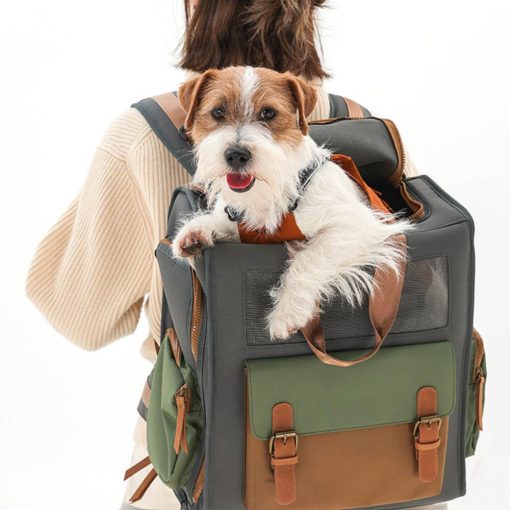 Sac à dos de transport pour animaux de compagnie en toile imperméable et respirante bicolore – Image 2