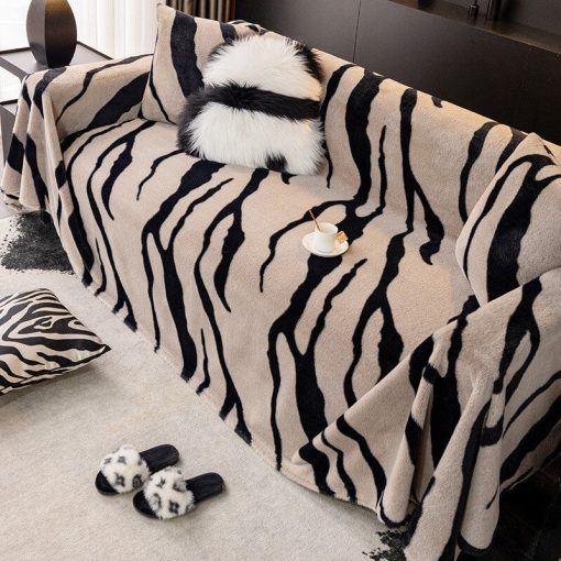 Housse de canapé zèbre en peluche moelleuse élégante – Image 2