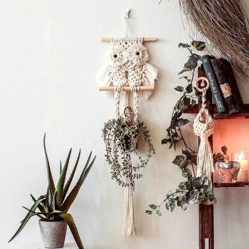 Macramé mural hibou