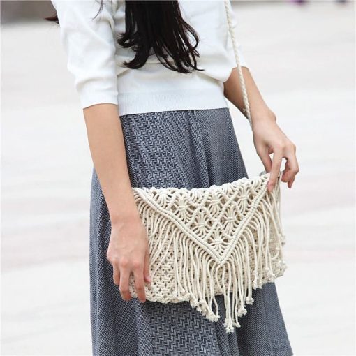 Sac macramé beige