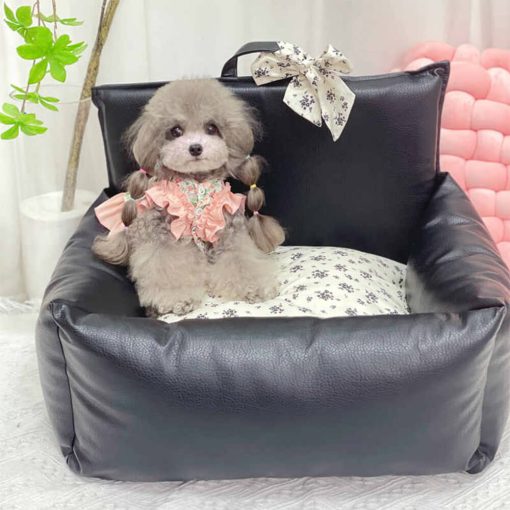 Lit pour chiot en faux cuir imperméable et anti-rayures motif floral vintage – Image 2