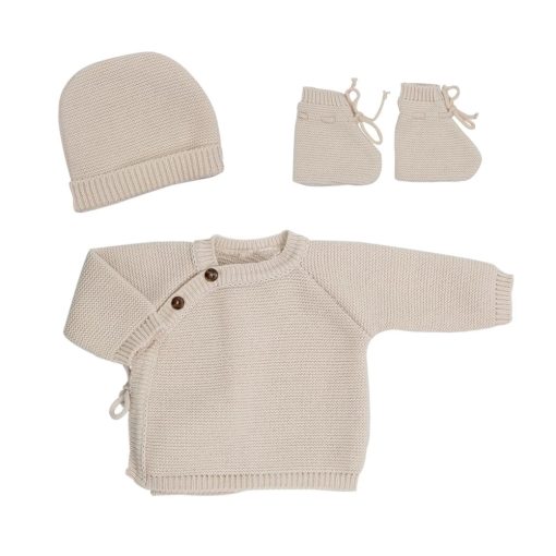 Trousseau naissance - Brassière chaussons et bonnet beige – Image 2