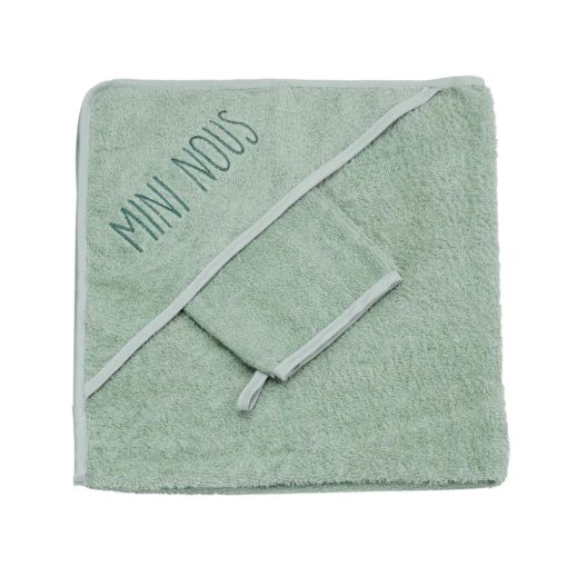 Set cape de bain et gant - Mini nous vert sauge – Image 2