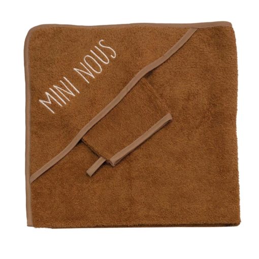Set cape de bain et gant - Mini nous camel – Image 2