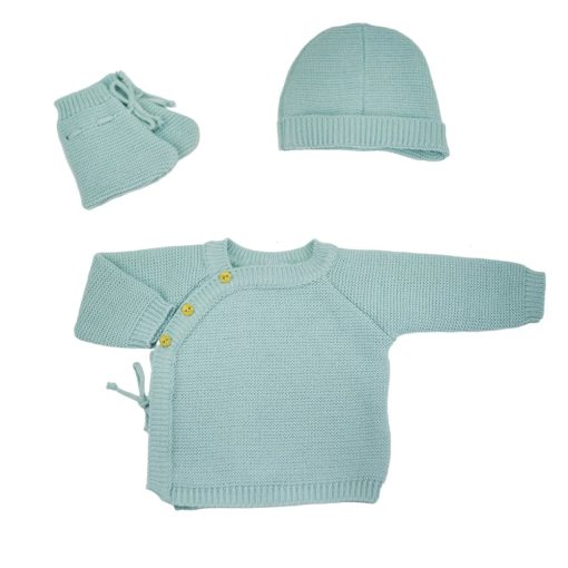 Trousseau naissance - Brassière chaussons et bonnet vert