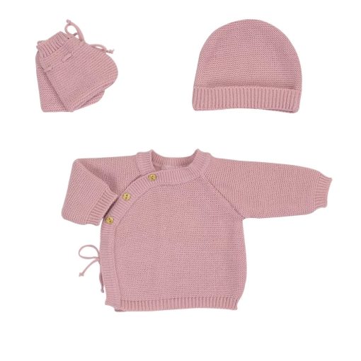 Trousseau naissance - Brassière chaussons et bonnet rose